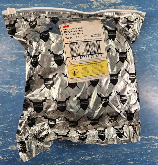 Sealed Bag of 25 - 3M 55744 Sanding Fibre Disc 988C 9-1/8" 24 Grit Ceramic