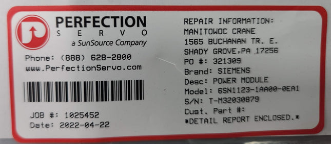 6SN1123-1AA00-0EA1 Seimens SIMODRIVE LT Power Module USED