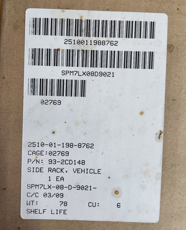 Side Rack Vehicle B Fender Brace Panel HEMTT Cargo Trailer 2510-01-198-8762