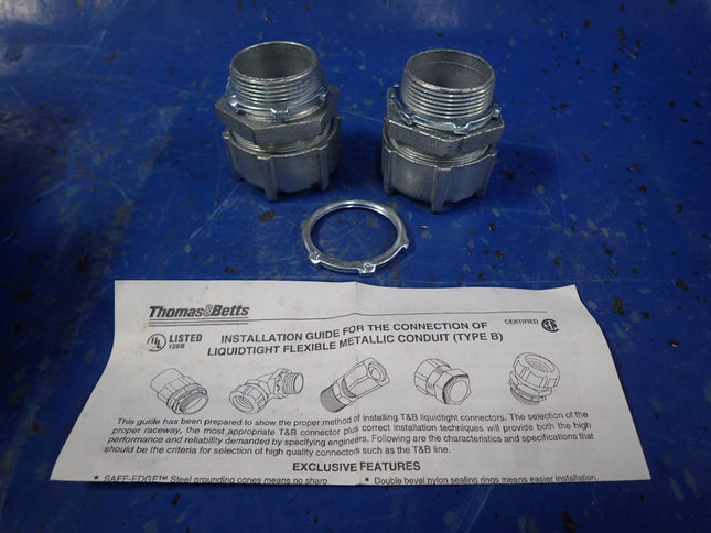 Set of (2) 1 1/2" Liquidtight Flexible Metal Conduit Connector Fittings 5236 - getexcess