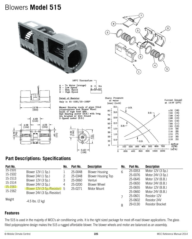 12V Dual Cage Blower Motor 3 Speed Mobile Climate Control 15-1561 MCC