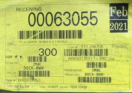 Door Seal Weatherstrip 300' Roll Box 50 Bulb X 1.90 FLG Blue Bird 00063055