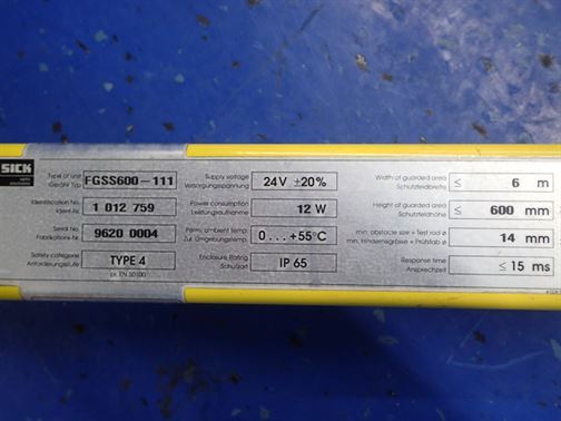 Light Curtain Sender 600mm Detection 6m Range Sick FGSS600-111 - getexcess