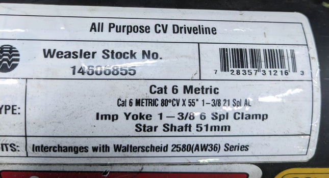 Weasler 14606855 All Purpose CV Driveline PTO Drive Shaft Tractor Yoke 1-3/8 21 Spl AL
