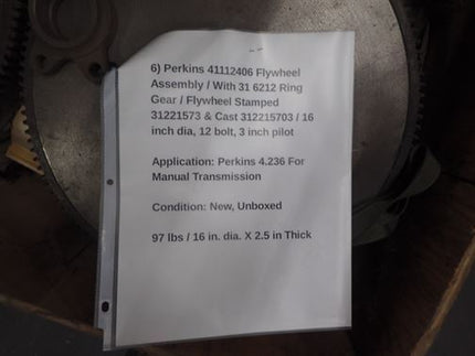 Perkins 41112406 Flywheel 16” 12 Bolt 123 Teeth 4.236 Manual Transmission