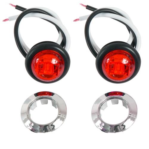 B534R2 Red 3/4" LED Clearance Side Marker Light Chrome Flange 2 Pack - getexcess
