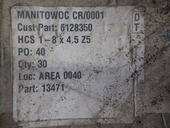 BOX OF (30) 1"-8 x 4-1/2" Grade 5 Zinc Finish Hex Cap Screw Fastenal 13471 - getexcess