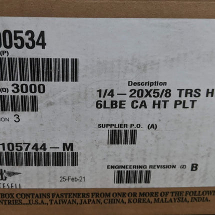 1/4-20 X 5/8 Torx Six Lobe Button Head Steel Truss Fastener Bolt Screw BOX of (3000)