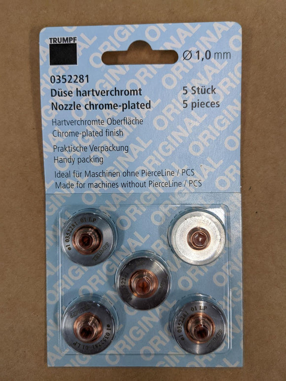 5 PACK Laser Cutting Copper Machine Nozzle -1.0mm Trumpf 352281 0352281