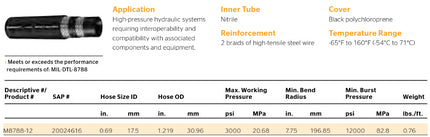 135' FEET Continental Contitech Hydraulic Oil Hose M8788-12 4720005548088