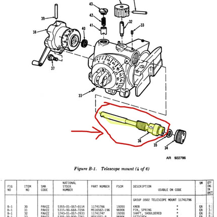 Worm Shaft M64 Sight Unit Telescope Mount 3040-01-057-6546 NSN Military Surplus NOS