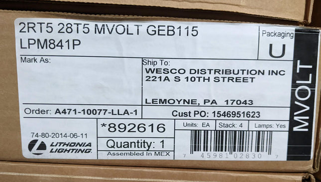 Lithonia 46” 2x4 T5 28W Troffer Ceiling Light Frameless Grid 2RT5 28T5 GEB95 LPM841P