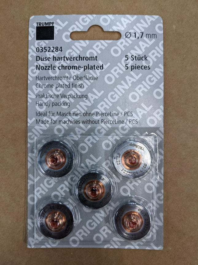 5 PACK Laser Cutting Copper Machine Nozzle -1.7mm Trumpf 352284 0352284
